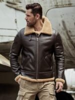 Taryn Brown Leather Shearling SF Aviator Jacket