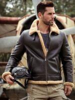 Taryn Brown Leather Shearling SF Aviator Jacket