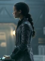 Taylor Russell Brown Leather Jacket Lost In Space