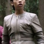 Taylor Russell Gray Leather Jacket Lost In Space