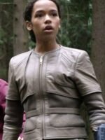Taylor Russell Gray Leather Jacket Lost In Space
