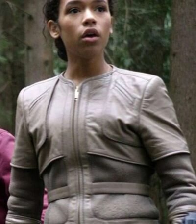 Taylor Russell Gray Leather Jacket Lost In Space