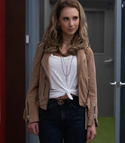 Ted Lasso Keeley Brown Suede Leather Biker Jacket