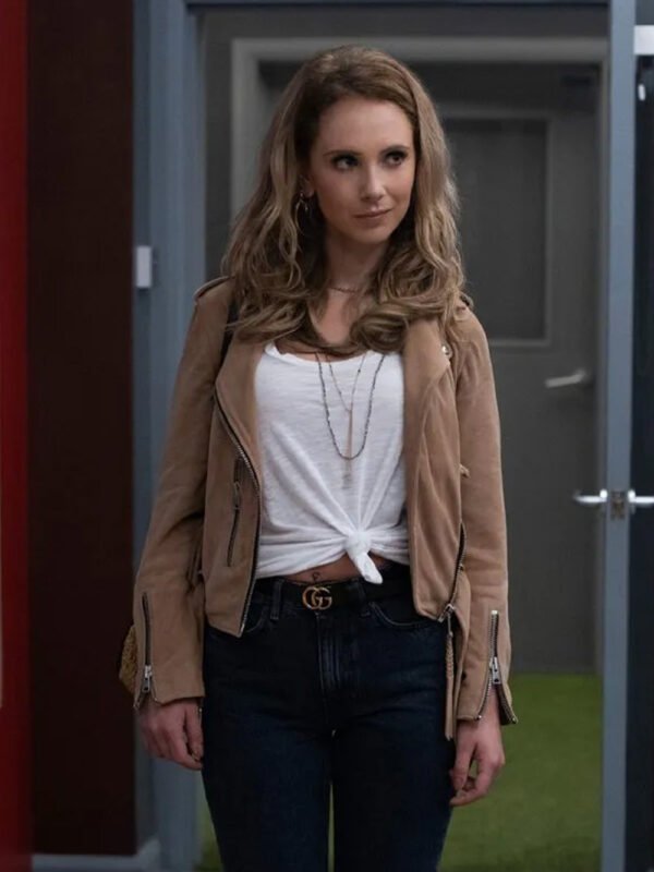 Ted Lasso Keeley Brown Suede Leather Biker Jacket