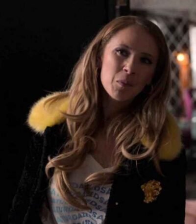 Ted Lasso S3 Juno Temple Black and Yellow Fur Jacket