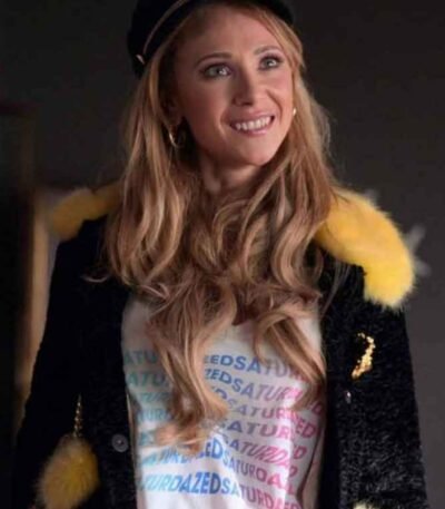 Ted Lasso S3 Juno Temple Black and Yellow Fur Jacket