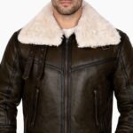Terry Army B-3 Shearling Green Leather Aviator Jacket