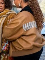 The Equalizer Queen Latifah Fringe Brown Bomber Jacket