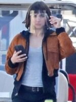 The Gray Man Ana de Armas Brown Cropped Bomber Jacket