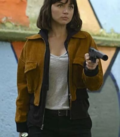 The Gray Man Ana de Armas Brown Cropped Bomber Jacket