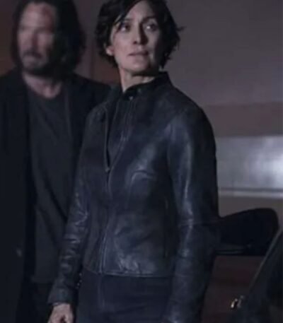 The Matrix 4 Trinity Black Biker Leather Jacket