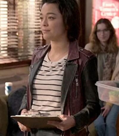 The Sex Lives of College Girls Alicia Purple and Black Leather Jacket