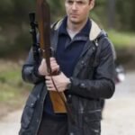 The Walking Dead Aaron Black Leather Hooded Field Jacket