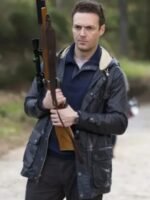 The Walking Dead Aaron Black Leather Hooded Field Jacket