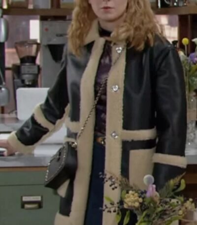 The Young And The Restless Jordan Black Leather Shearling Fur Coat