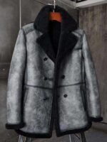 Thomas Black Grey Double Breasted Shearling Coat
