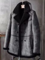 Thomas Black Grey Double Breasted Shearling Coat