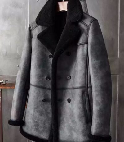 Thomas Black Grey Double Breasted Shearling Coat