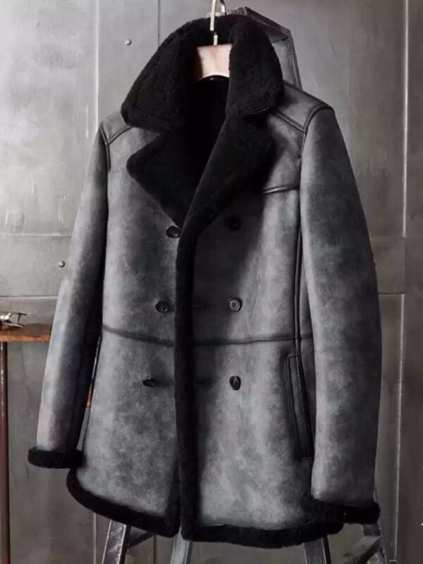 Thomas Black Grey Double Breasted Shearling Coat