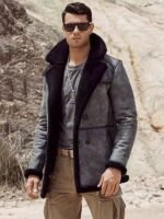 Thomas Black Grey Double Breasted Shearling Coat