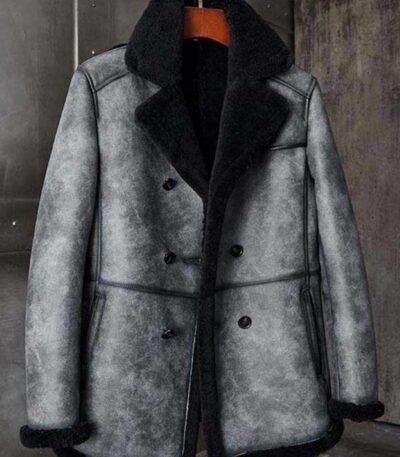 Thomas Black Grey Double Breasted Shearling Coat
