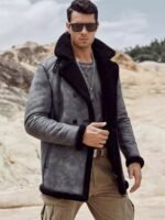Thomas Black Grey Double Breasted Shearling Coat