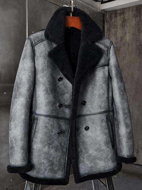 Thomas Black Grey Double Breasted Shearling Coat