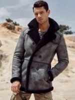 Thomas Black Grey Double Breasted Shearling Coat