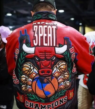 Three Peat Jeff Chicago Bulls Leather Jacket