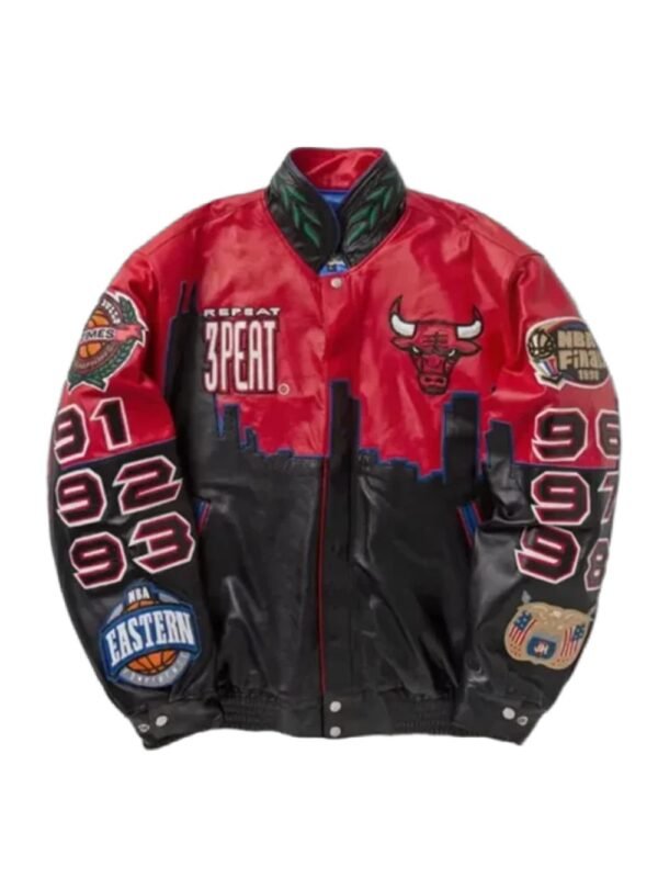 Three Peat Jeff Chicago Bulls Leather Jacket