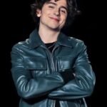 Timothée Chalamet Green Leather Bomber
