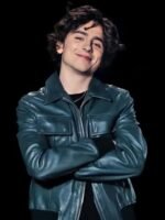 Timothée Chalamet Green Leather Bomber