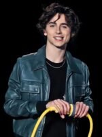 Timothée Chalamet Green Leather Bomber