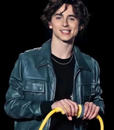 Timothée Chalamet Green Leather Bomber