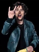 Timothée Chalamet Green Leather Bomber