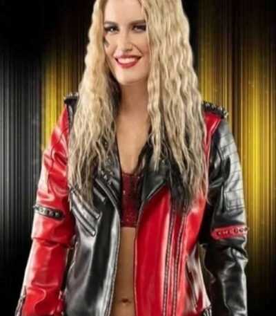 Toni Storm Red and Black Studded Leather Jacket