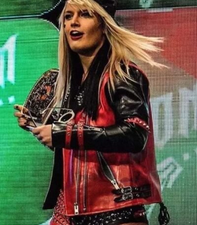 Toni Storm Red and Black Studded Leather Jacket