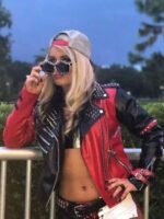 Toni Storm Red and Black Studded Leather Jacket