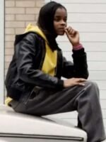 Top Boy Chantelle Bomber Black Leather Jacket