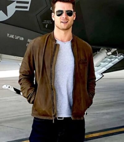 Top Gun 2 Maverick Glen Powell Brown Cafe Racer Leather Jacket