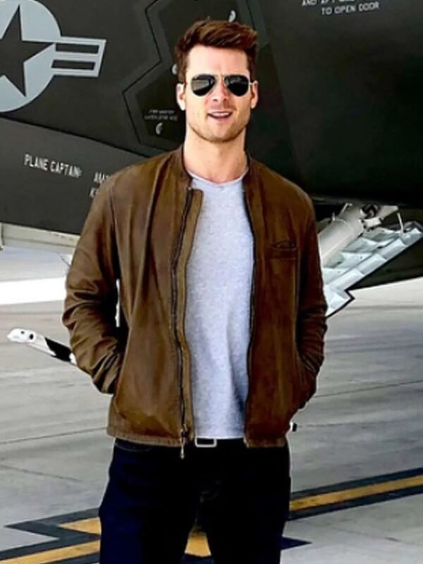 Top Gun 2 Maverick Glen Powell Brown Cafe Racer Leather Jacket