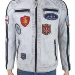 Top Gun Aircraft Dept Sea Bees Distressed White Leather Jacket