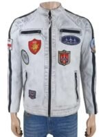 Top Gun Aircraft Dept Sea Bees Distressed White Leather Jacket