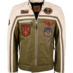 Top Gun Biker Olive Green Cafe Racer Leather Jacket