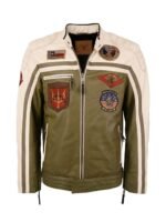 Top Gun Biker Olive Green Cafe Racer Leather Jacket