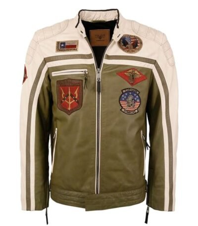 Top Gun Biker Olive Green Cafe Racer Leather Jacket