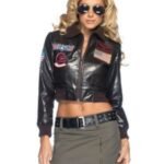 Top Gun Black Cropped Patches Bomber Sherpa Leather Jacket