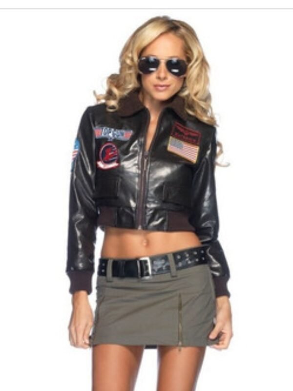 Top Gun Black Cropped Patches Bomber Sherpa Leather Jacket