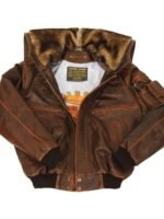 Top Gun Cap Aviator Brown Leather Jacket With Fur Hood