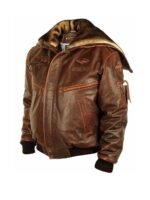 Top Gun Cap Aviator Brown Leather Jacket With Fur Hood